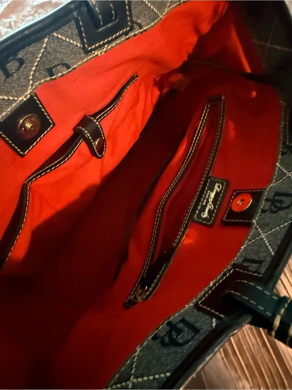 Dooney & Bourke Brown Monogram Tote with Dark Trim